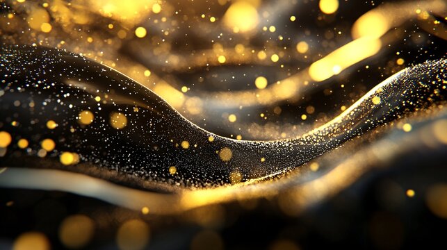 flowing threads of aurous brilliance, opulent ebony backdrop, glittering stellar dust, majestic radiance, professional visualization