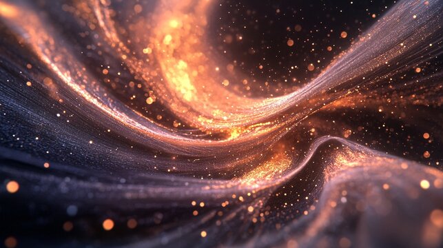flowing threads of aurous brilliance, opulent ebony backdrop, glittering stellar dust, majestic radiance, professional visualization