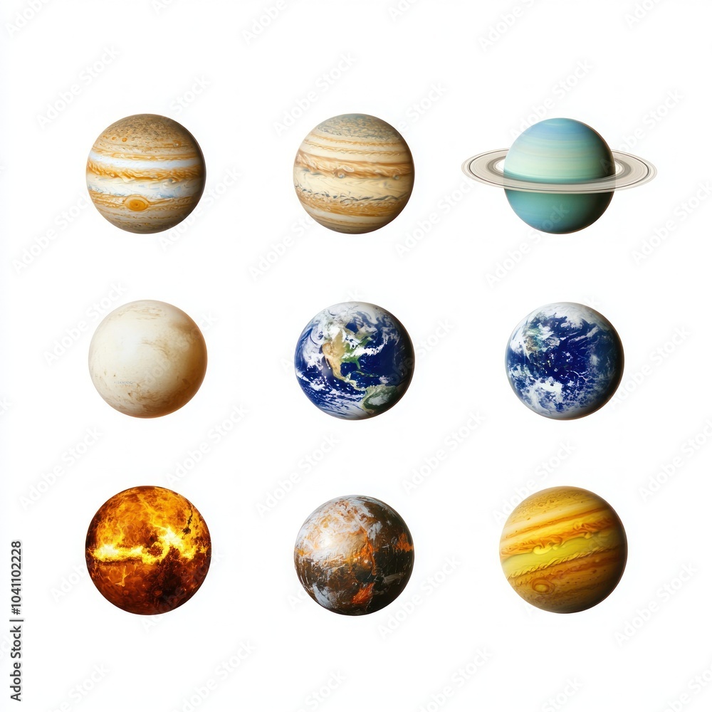 Poster solar system planets: all solar system planets lined up in order from mercury to neptune, isolated o