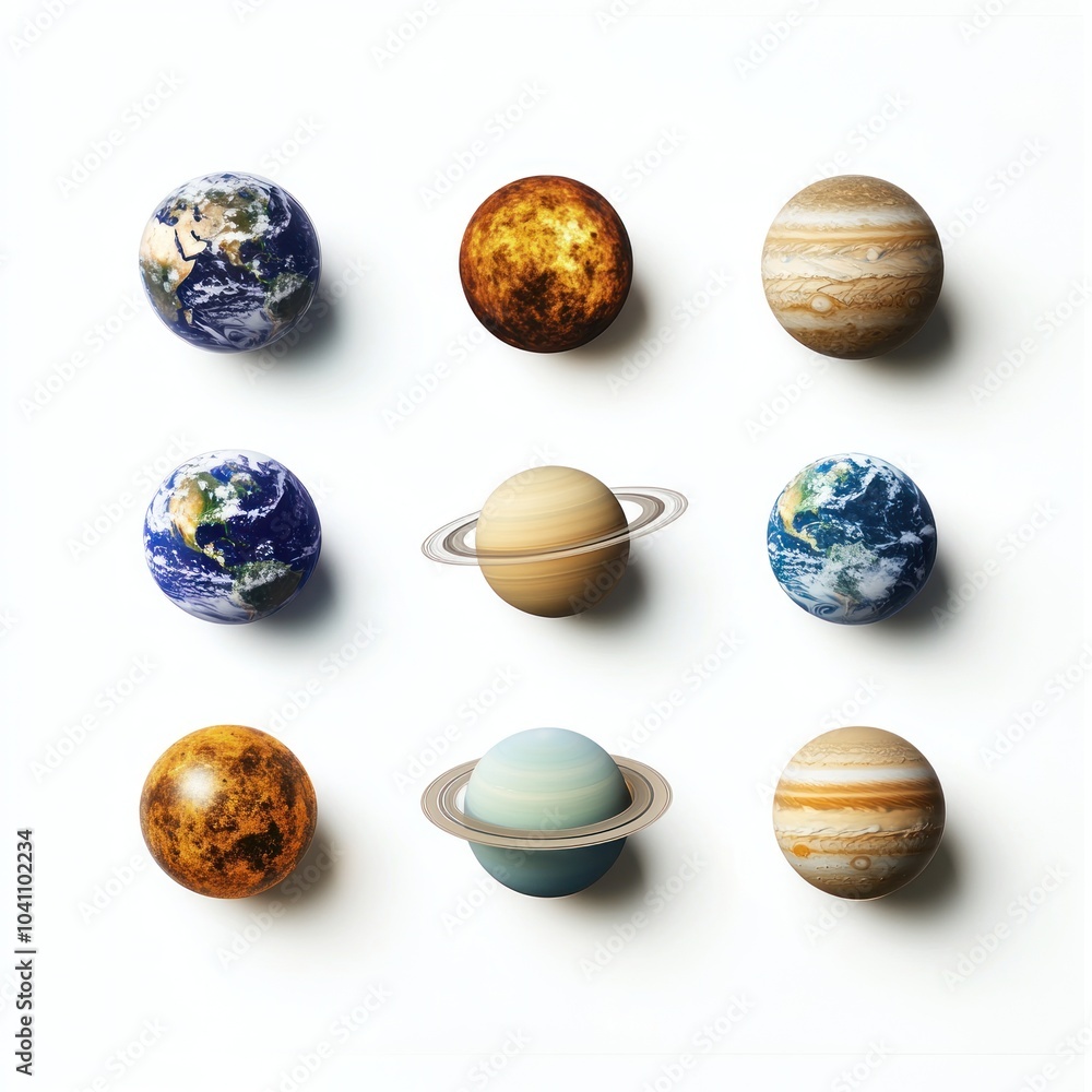 Poster solar system planets: all solar system planets lined up in order from mercury to neptune, isolated o