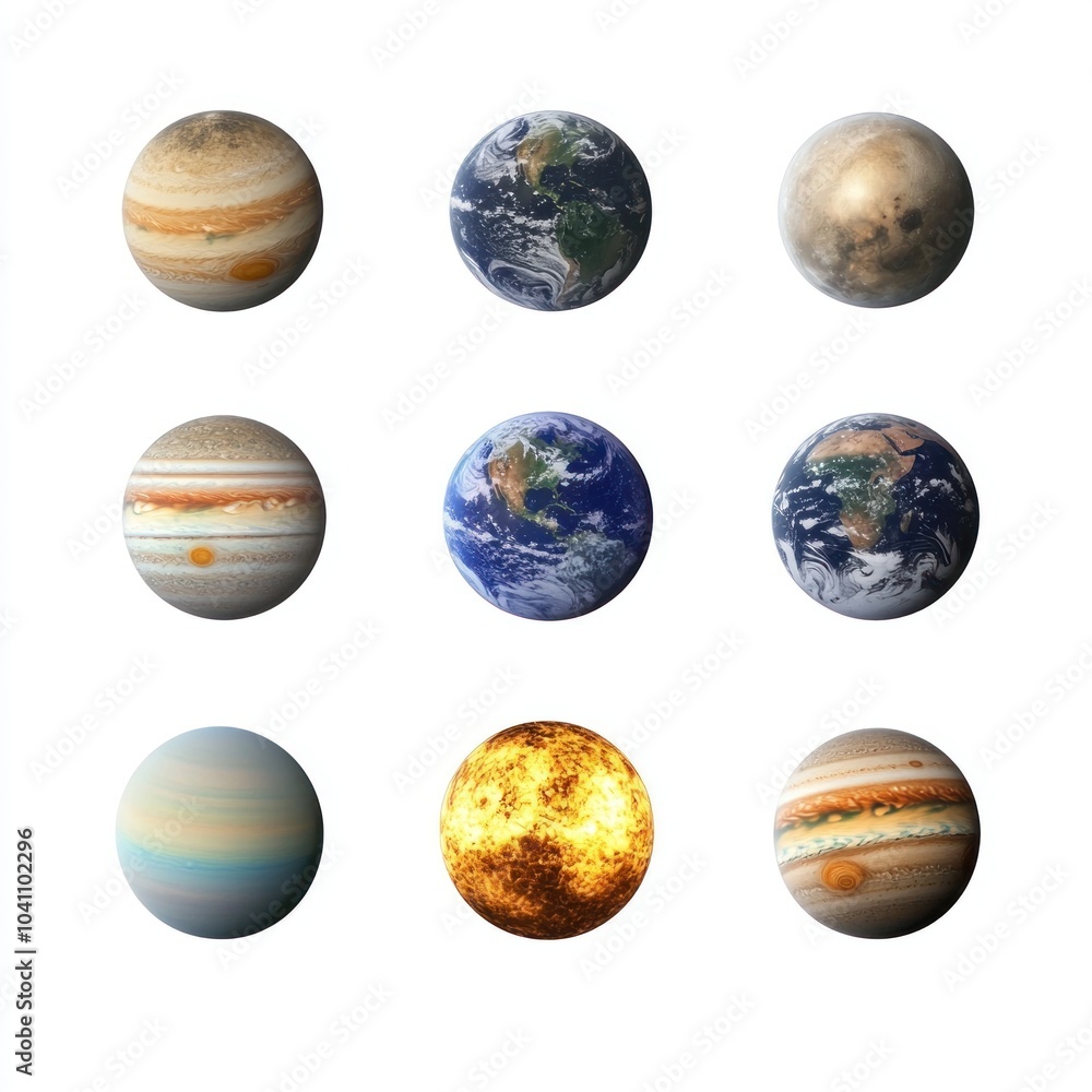 Poster solar system planets: all solar system planets lined up in order from mercury to neptune, isolated o