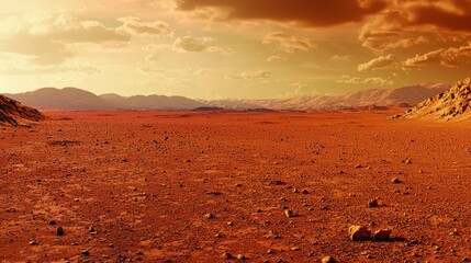 A high-resolution image of Mars showing its signature red hues and barren, desert-like landscape.