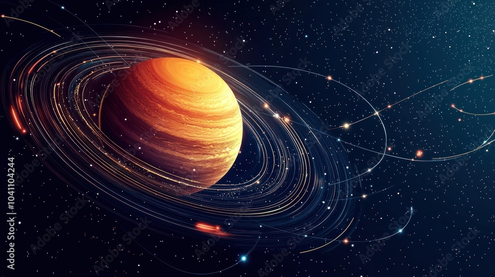 Aufkleber a vector graphic of a planet surrounded by orbit lines, symbolizing science and space exploration.