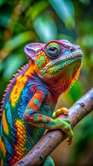 Obraz premium iguana on a tree. lizard, reptile, chameleon, animal, green, nature, wildlife, iguana, dragon, wild, eye, cameleon, macro, camouflage, branch, gecko, pet, tropical, tree, madagascar, eyes, color, clos