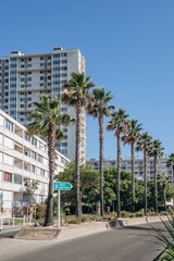Naklejka premium Toulon, France - July 10, 2024 : Constructivist buildings in Toulon on the seafront