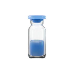 3d ampoule with blue liquid, closed with a rubber lid on a white background