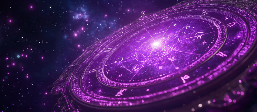stunning horoscope chart with vibrant purple hues and cosmic elements