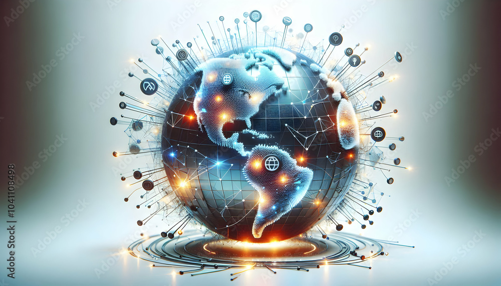 Poster 3d globe floating connection lines concept global mastery innovation communication trends isolated w