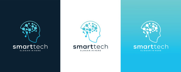 Fototapeta premium artificial intelligence head tech logo design inspiration