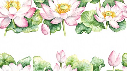 Exquisite Lotus Blossoms A Serene Watercolor Floral Composition