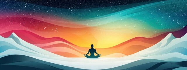 Fototapeta premium Man Practicing Yoga Under the Northern Lights