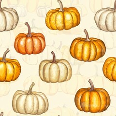 seamless pattern of pumpkins in different shades of orange and yellow