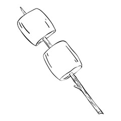 Toasted Marshmallows on a Stick for Delicious Smores with Family and Friends Around the Fire. Vector sketch illustration. Food. Tourism