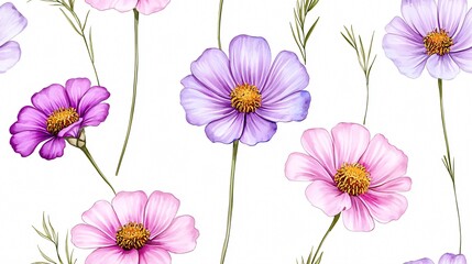 Delicate Floral Patterns Vibrant Cosmos Blooms on Soft Background