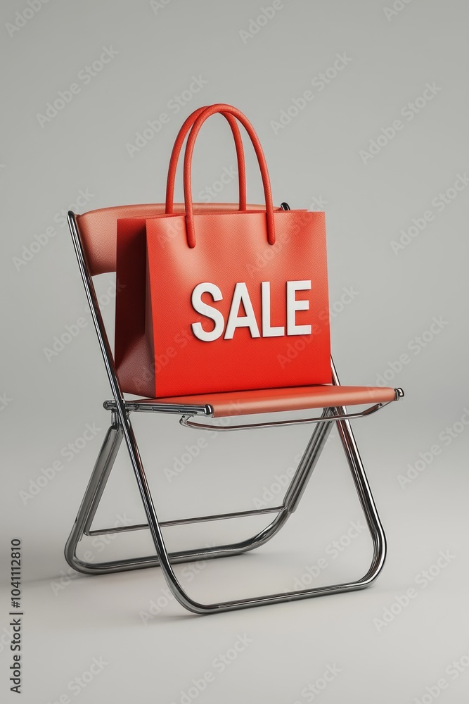 Wall mural a trendy red shopping bag with the word sale prominently displayed rests on a modern chair, inviting