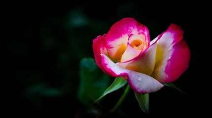 Vibrant pink and white rose close-up.