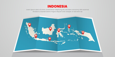Indonesia map travel with pin tag location design Illustration © Ferdi Vector