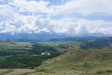 Naklejka premium A bird's eye view of the river in the mountains. Summer, Mountain Altai.