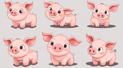 Cute pig cartoon vector set.