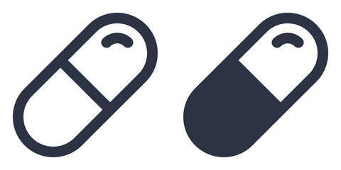 Pill, capsule or tablet simple icons set designed in filled, outline, line and stroke style