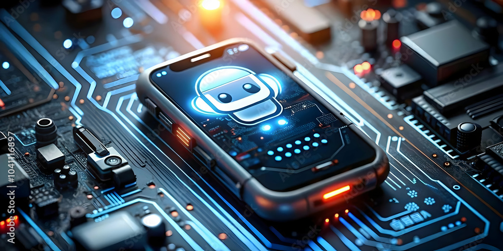 Poster close up smartphone displaying ai chatbot conversation macro shot mobile customer support solutions 