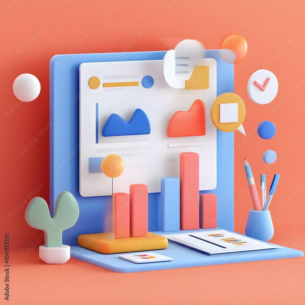 Aufkleber 3d illustration of colorful business charts and data analysis on computer screen