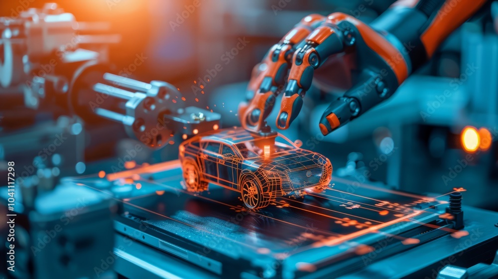 Aufkleber robotic arm creating 3d model of car with printer
