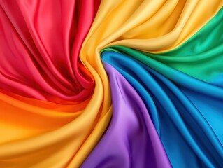 Obraz premium Vividly colored rainbow silk dress, long and flowing, blending hues seamlessly for a stunning visual impact.