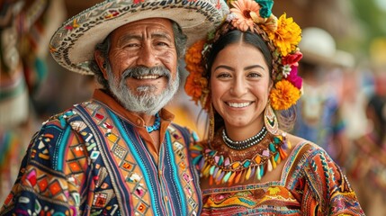 Fototapeta premium portrait of happy mexican couple in traditional clothes.
