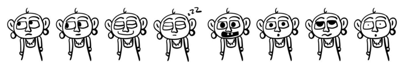 set of cartoons silhouette vector hand drawn