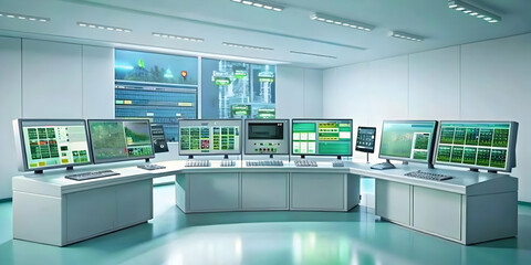 Glossy Image AI Assisted Manufacturing Assembly Line Advanced Robotic Systems Digital Monitoring Automation Efficiency Ample Copy Space Photo Stock Concept