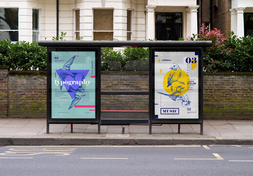 Mockup Of Two Vertical Customizable Posters On Bus Stop