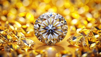 Fototapeta premium A Single Diamond Glistens Amongst Scattered Gems, Each Facet Reflecting Light and Casting Shimmering Hues