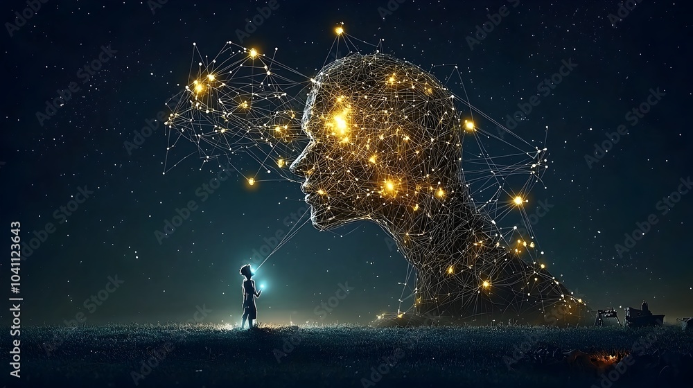 Poster radiant mesh of glowing constellations connecting to form enchanting mythical figures in the serene 