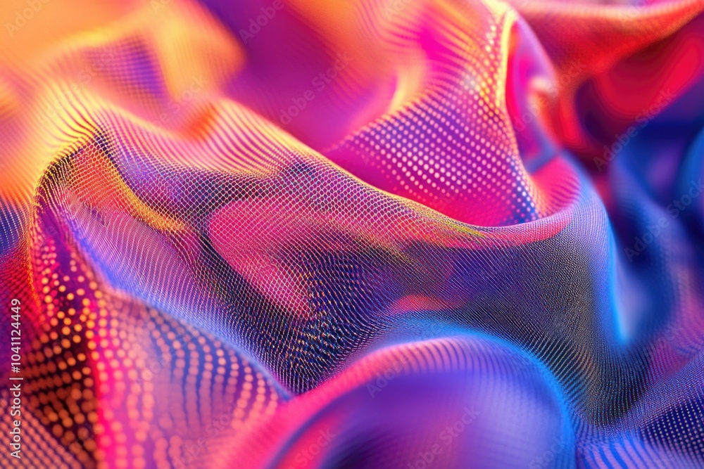 Poster a close-up view of a colorful fabric with intricate patterns and textures