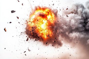 A massive volcanic explosion spewing out black and orange smoke, ash, and rocks into the air