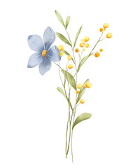 Obraz premium Flowers watercolor, floral clip art. Bouquet perfectly for printing design on invitations, cards, posters, wall art and other. Isolated on white background. Hand painting.