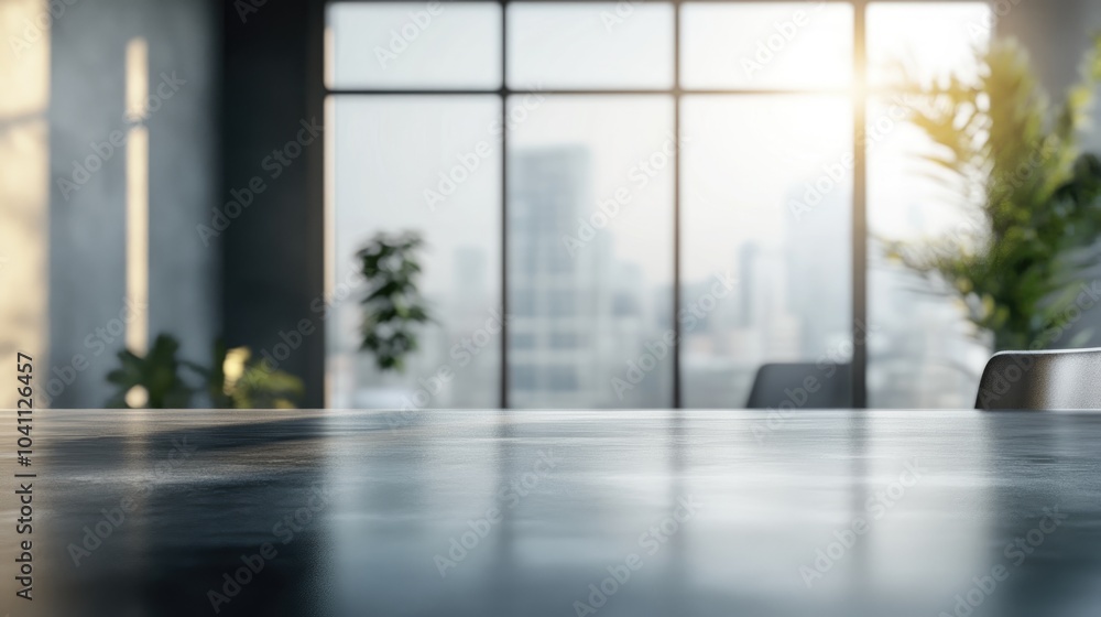 Poster 3d rendering of a table top with a blurred office background