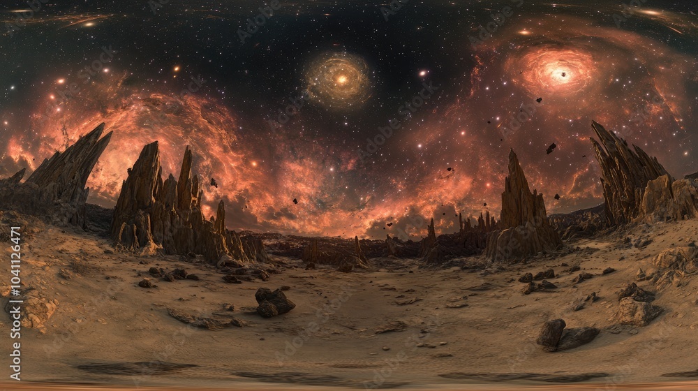 Poster 360 degree high detailed space background with stars in a 3D cartoon rendering Equirectangular projection spherical panorama panorama environment 3D rendering