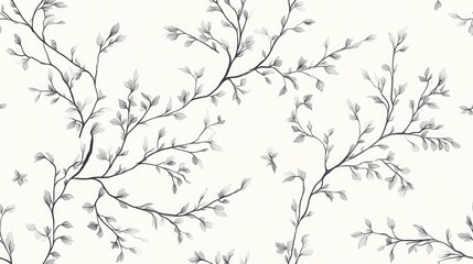 Fototapeta premium Floral pattern featuring seamless branches adorned with small leaves illustration