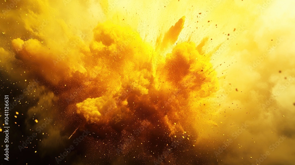 Poster anime style explosion background with vibrant yellow hues creating a dynamic explosion effect in a 1