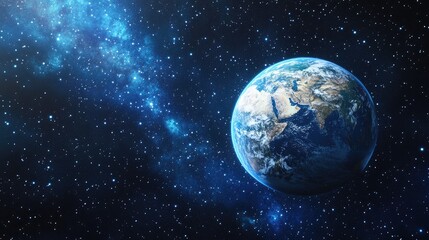 Panoramic view of Earth stars and galaxy in 3D cartoon rendering Planet Earth as seen from space in a space fantasy theme