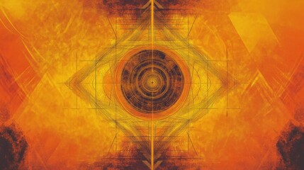 Sacred geometric line art featuring yellow and orange against a background serving as a decorative element for traditional designs