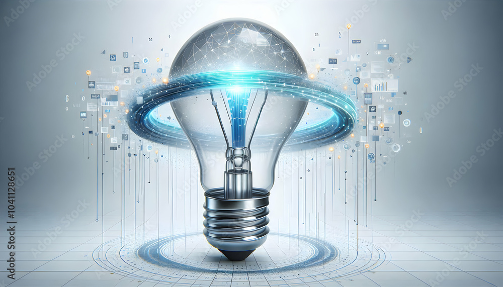 Poster 3d lightbulb floating data stream concept symbolizing technology mastery innovative ideas isolated w