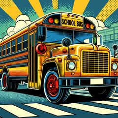 School bus, pop art style, colored vector 