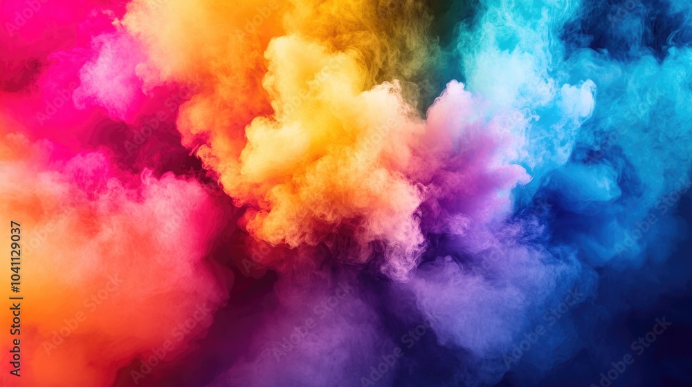 Poster vibrant abstract background featuring a dynamic explosion of colorful smoke showcasing a blend of hu