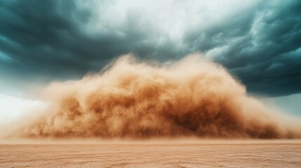 A dramatic dust storm rising against a moody sky, showcasing the power of nature and the intensity of desert landscapes.