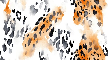 Seamless animal print featuring a beautiful spotted skin pattern on a white background showcasing a wild mix of leopard spots and tiger stripes in hand painted watercolor © VRVisionary