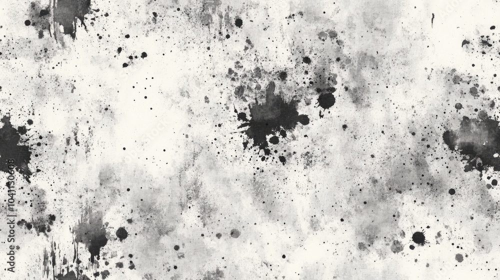 Poster seamless monochrome pattern featuring a distressed background with ink spots and watercolor effect s