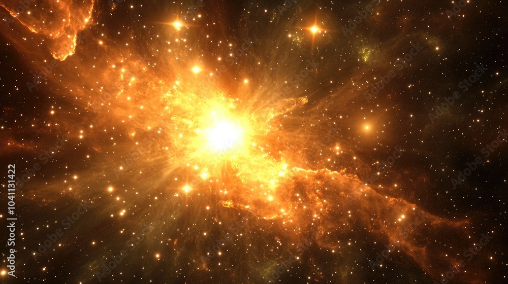 Poster 3d cartoon rendering depicting stars and a nebula within a glowing mysterious universe in deep space